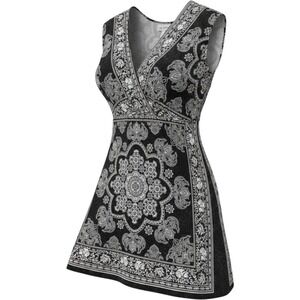 Velvet Room Womens 3X Black White Paisley Medallion V-Neck Empire Waist Dress